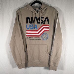 NASA Hoodie Unisex Medium Tan Pockets Long Sleeve Pullover Drawstring